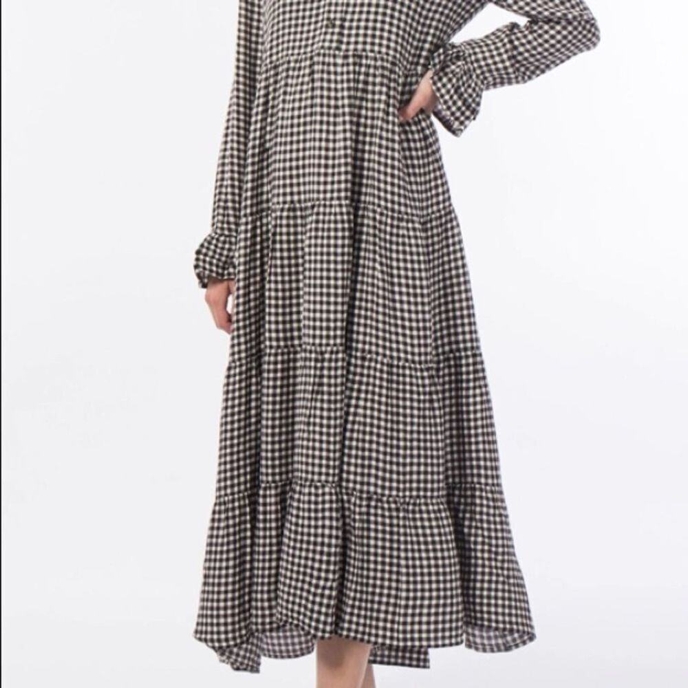 GIANNI GINGHAM TIERED DRESS SIZE 42
